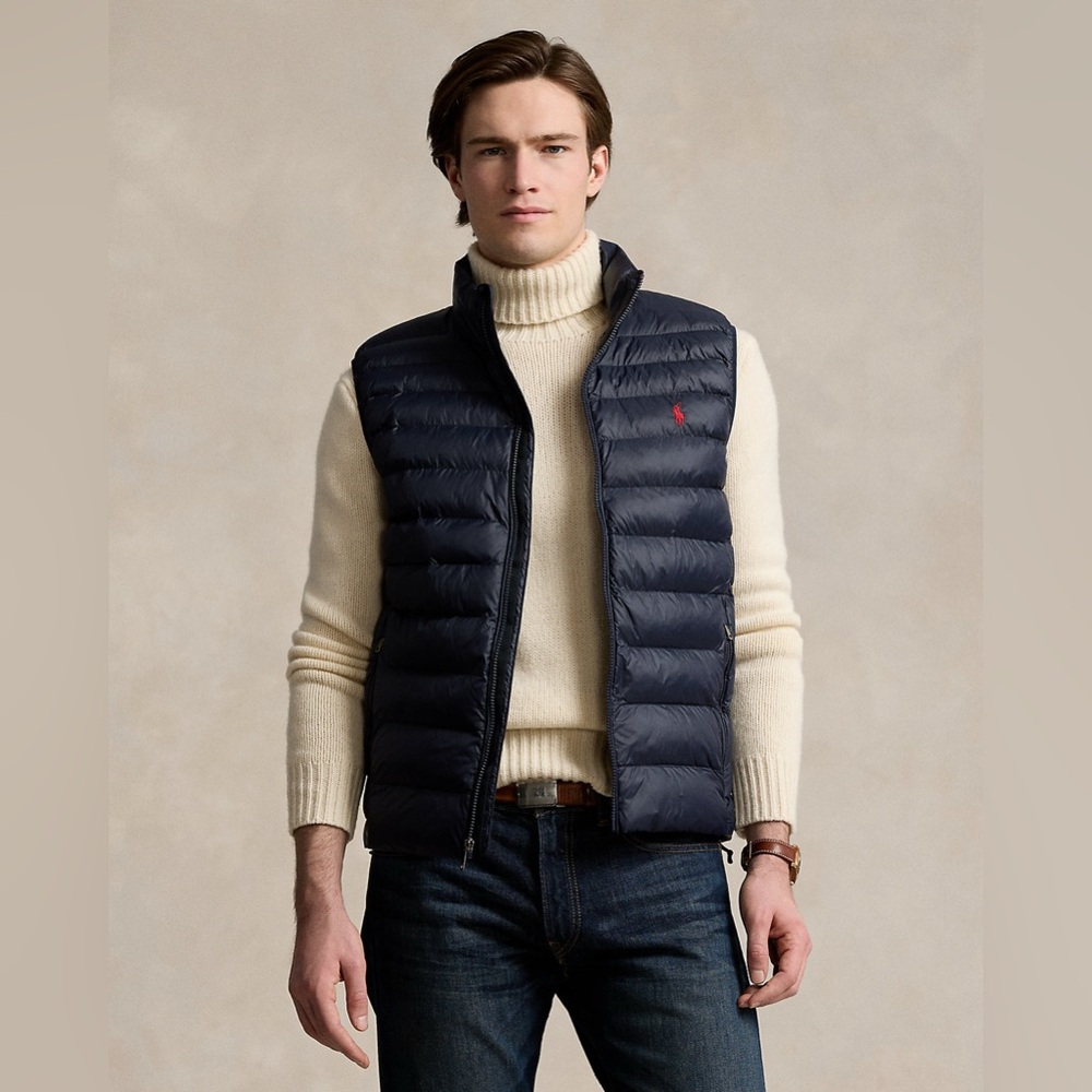 Men's Polo Ralph Lauren Navy The Colden Packable Water-Repellent Vest Puffer L